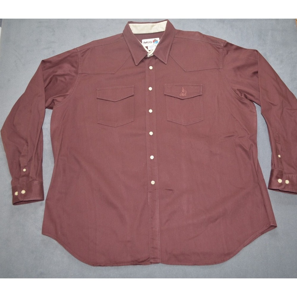 Vintage IMUS Shirt Mens 3XL Button Up Burgundy Heavy Flannel Work Wear